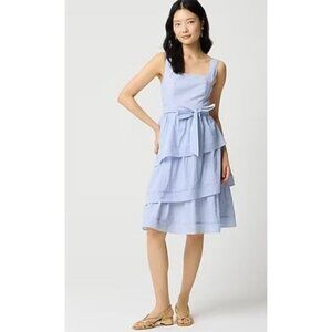 J. Crew Factory Striped Sleeveless Belted Tiered Dress Women's Size 00 Blue NWt!